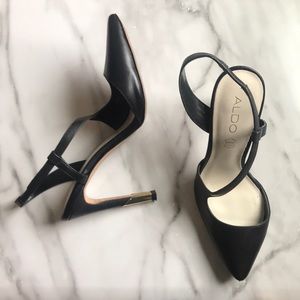 Aldo black leather sling backs